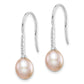 Sterling Silver Rhodium-Plated Polished Pink 7-8mm Freshwater Cultured Pearl & Cz Dangle Earrings