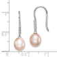 Sterling Silver Rhodium-Plated Polished Pink 7-8mm Freshwater Cultured Pearl & Cz Dangle Earrings