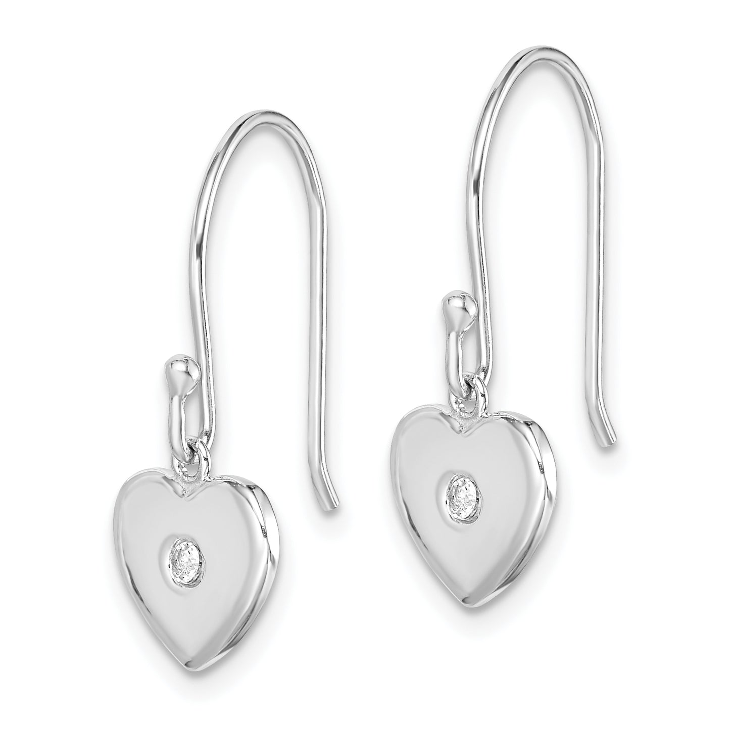 Sterling Silver Rhodium-Plated Cz Heart Dangle Earrings