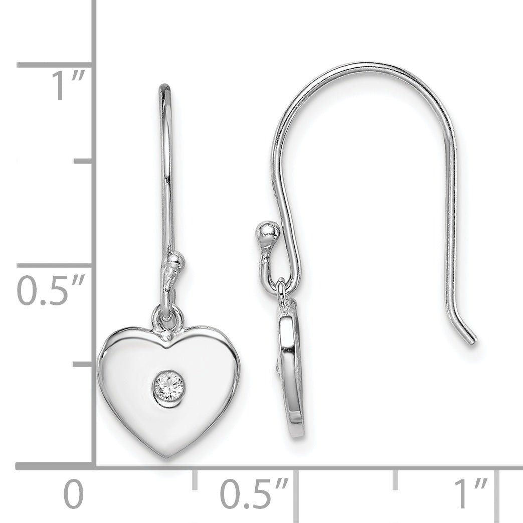 Sterling Silver Rhodium-Plated Cz Heart Dangle Earrings