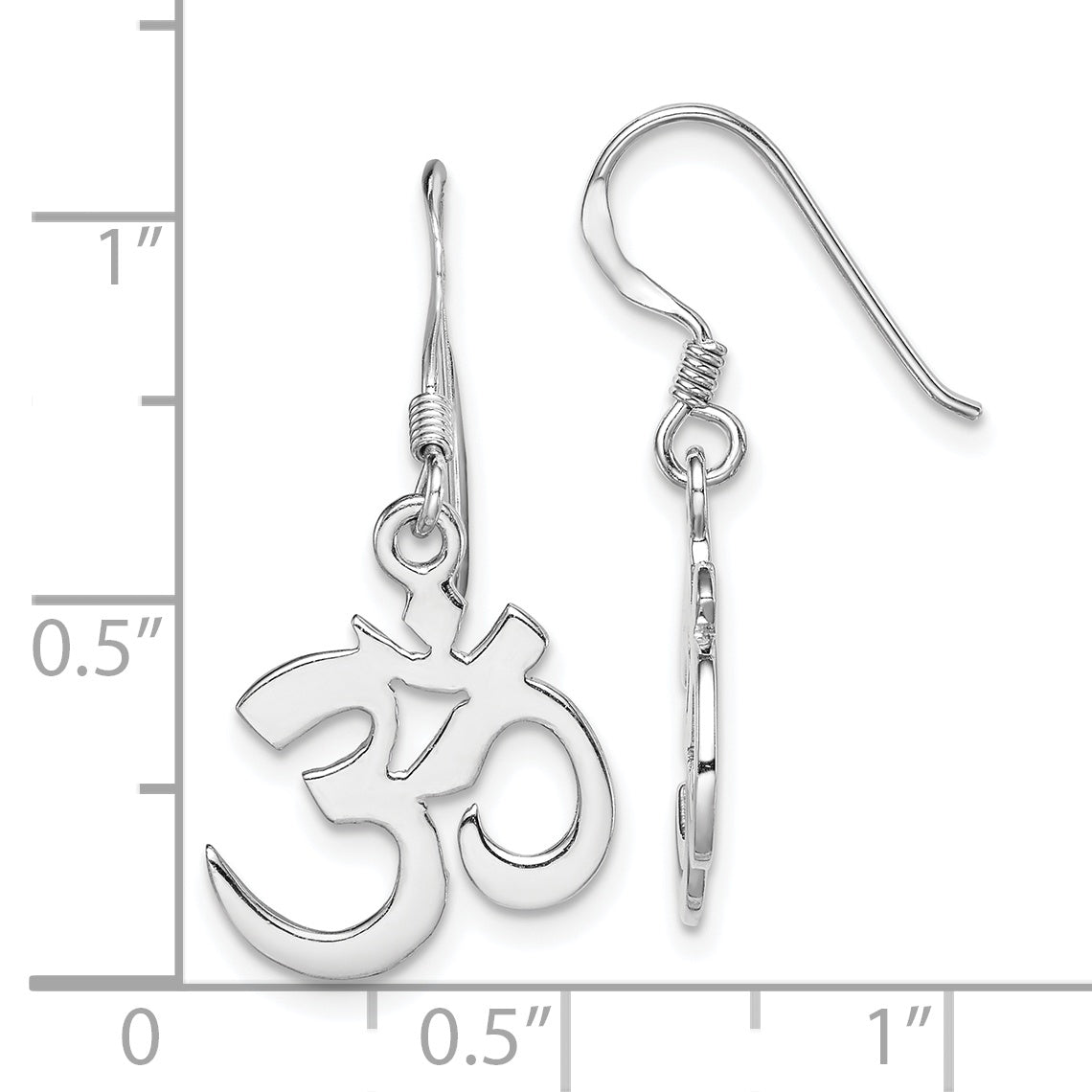 Sterling Silver Rhodium-Plated Polished Om Symbol Dangle Earrings