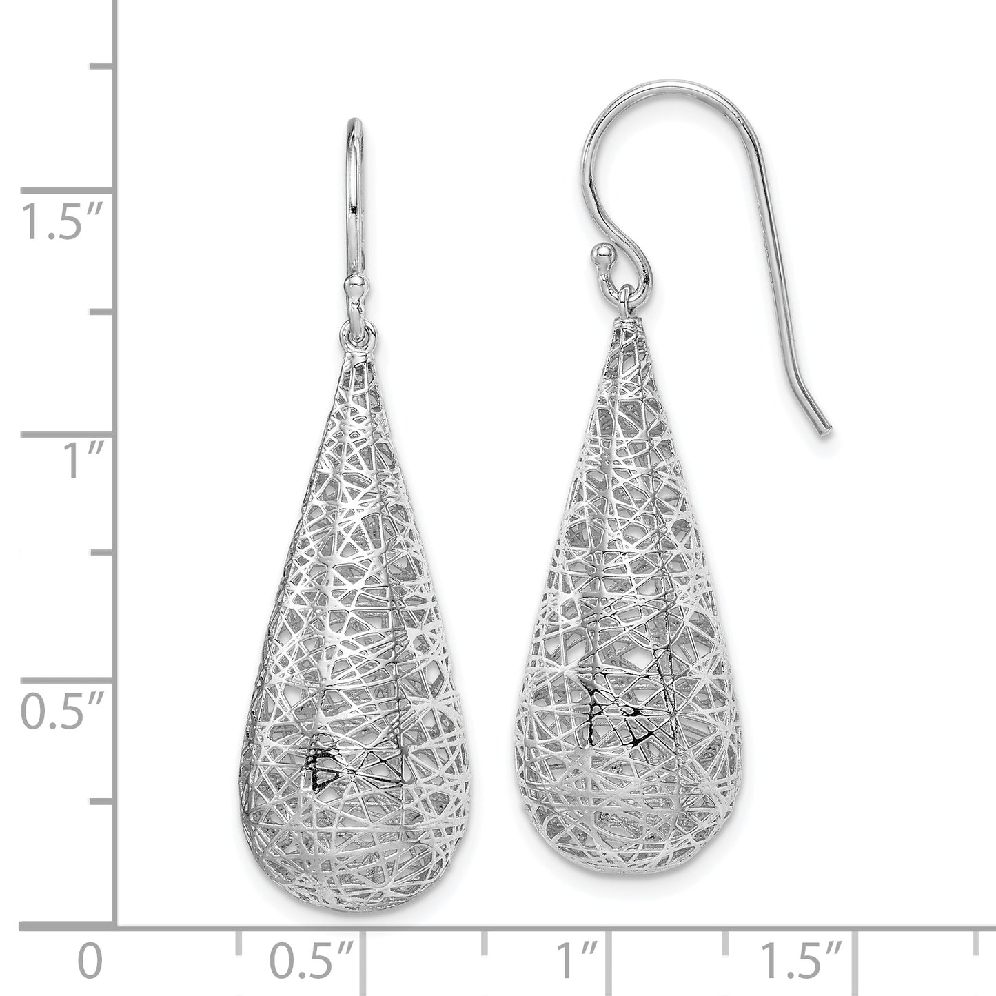 Sterling Silver Rhodium-Plated Textured Hollow Teardrop Dangle Earrings