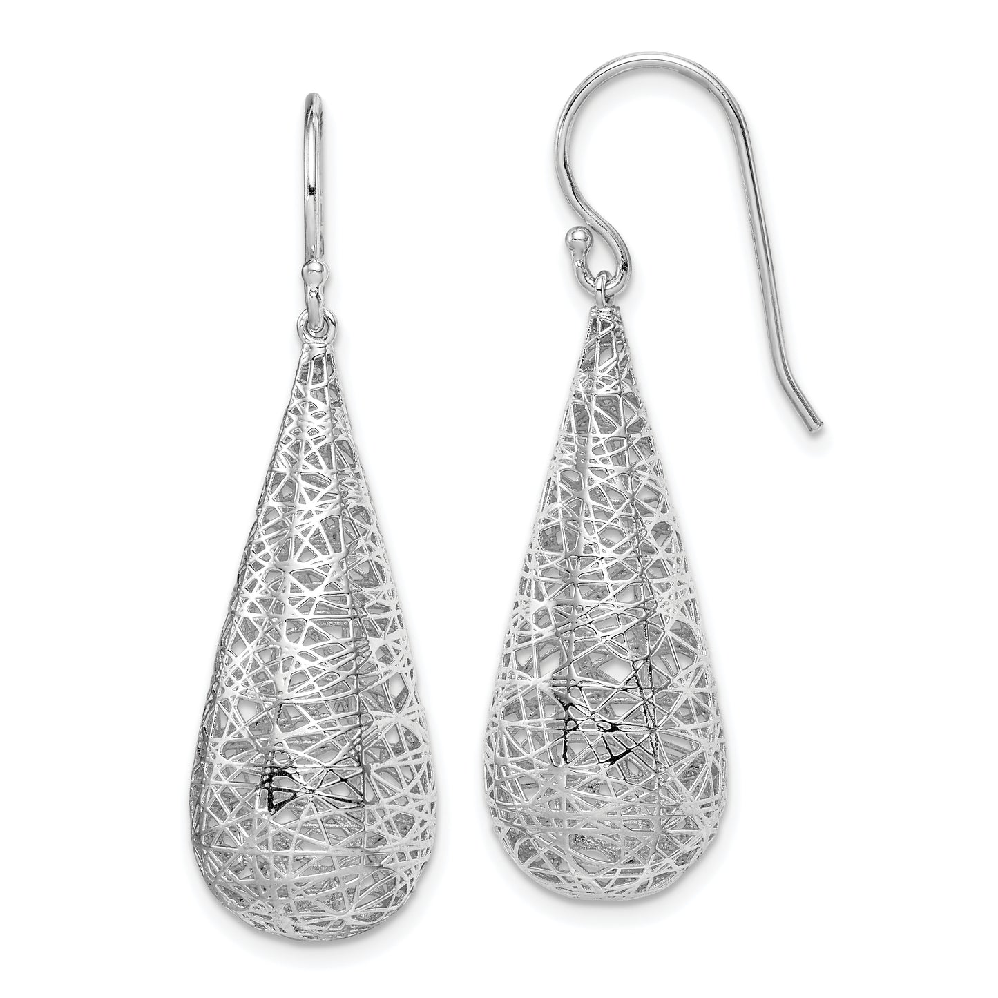 Sterling Silver Rhodium-Plated Textured Hollow Teardrop Dangle Earrings