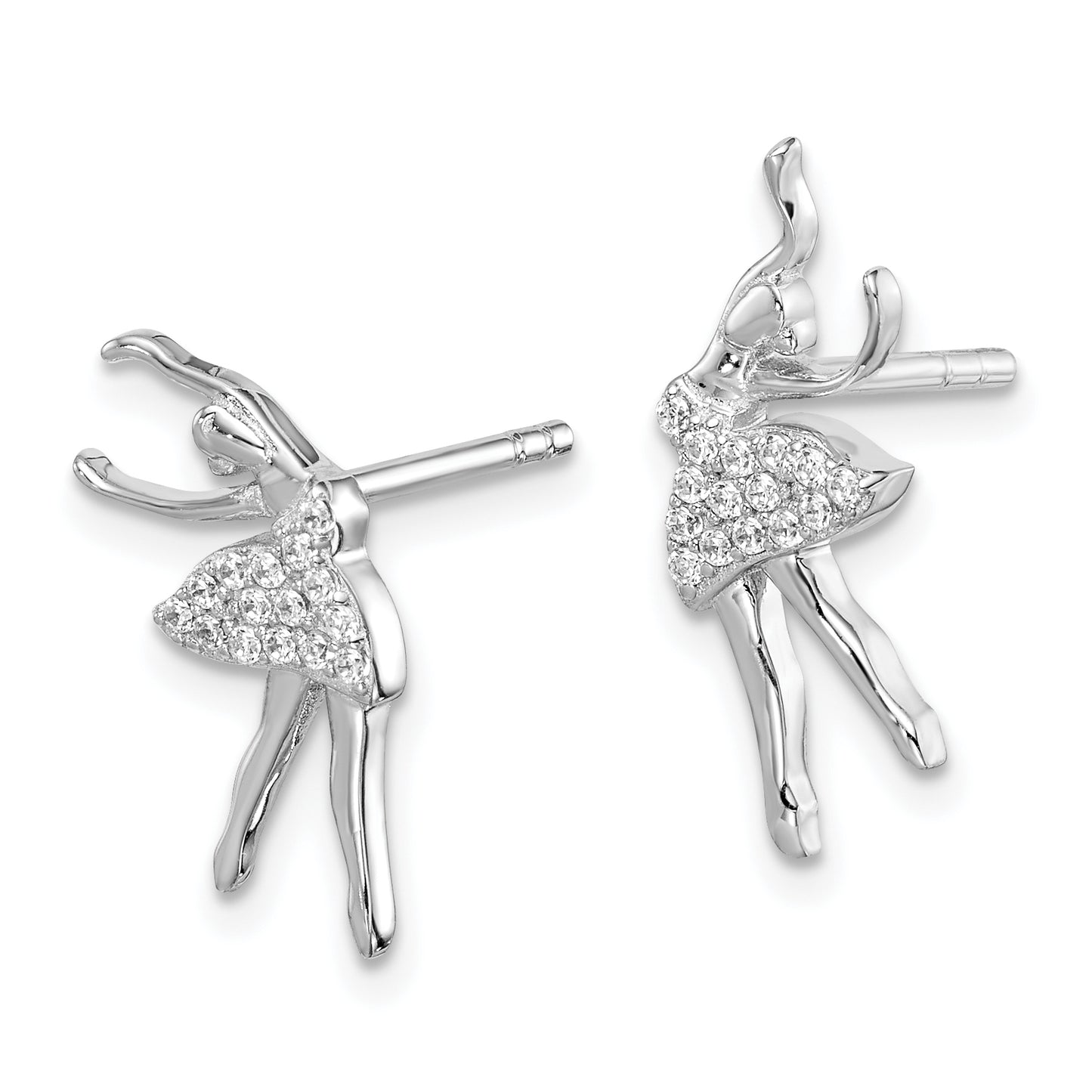 Sterling Silver Rhodium-Plated Polished Cz Ballerina Post Earrings