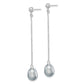 Sterling Silver Rhodium-Plated Polished & Beaded 7-8mm Grey Freshwater Cultured Pearl Post Dangle Earrings