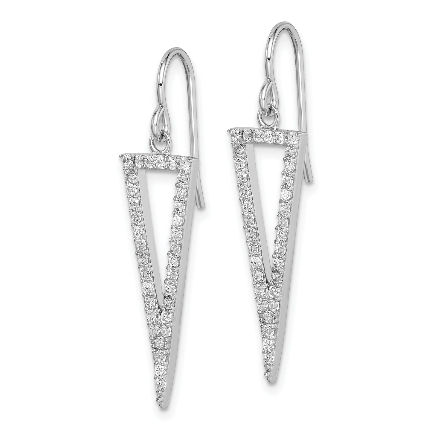 Sterling Silver Rhodium-Plated Polished Cz Triangle Dangle Earrings