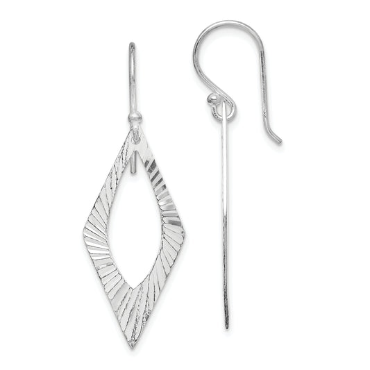 Sterling Silver Rhodium-Plated Diamond-Cut Geometric Dangle Earrings