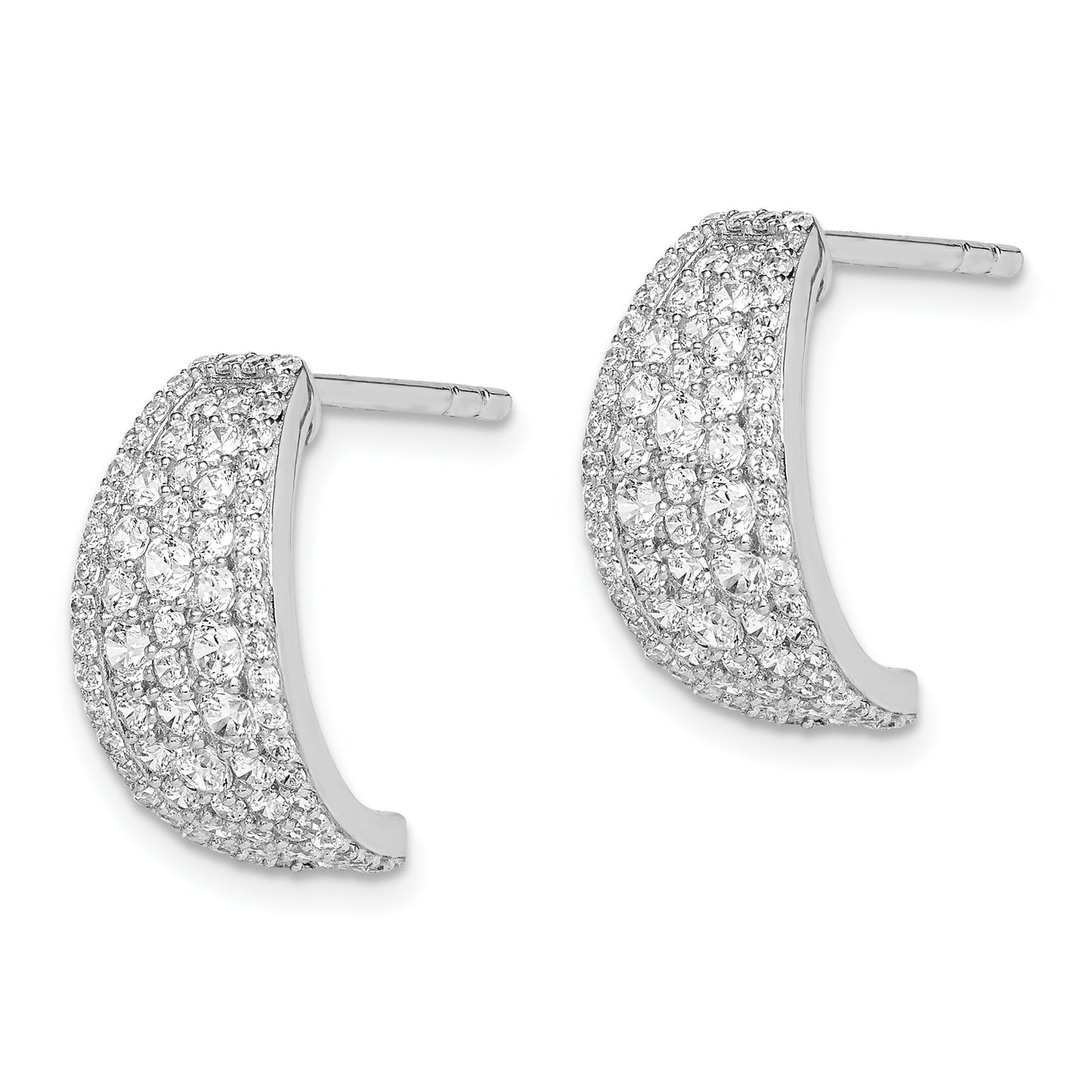 Sterling Silver Rhodium-Plated Pave Cz Post Hoop Earrings