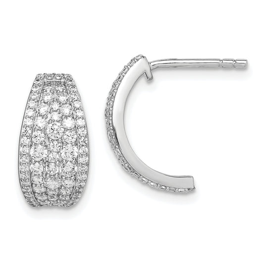 Sterling Silver Rhodium-Plated Pave Cz Post Hoop Earrings