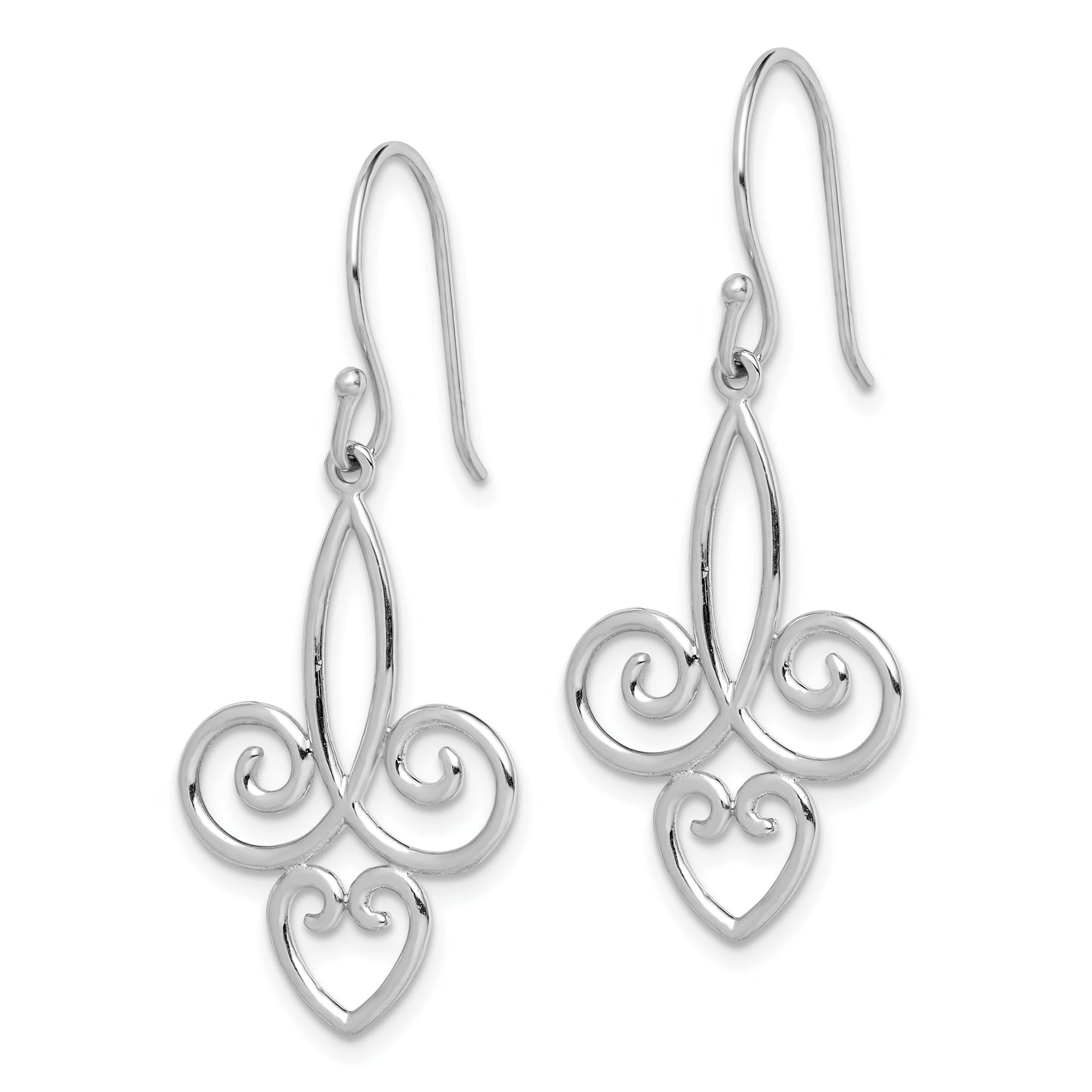 Sterling Silver Rhodium-Plated Polished Fleur De Lis Dangle Earrings