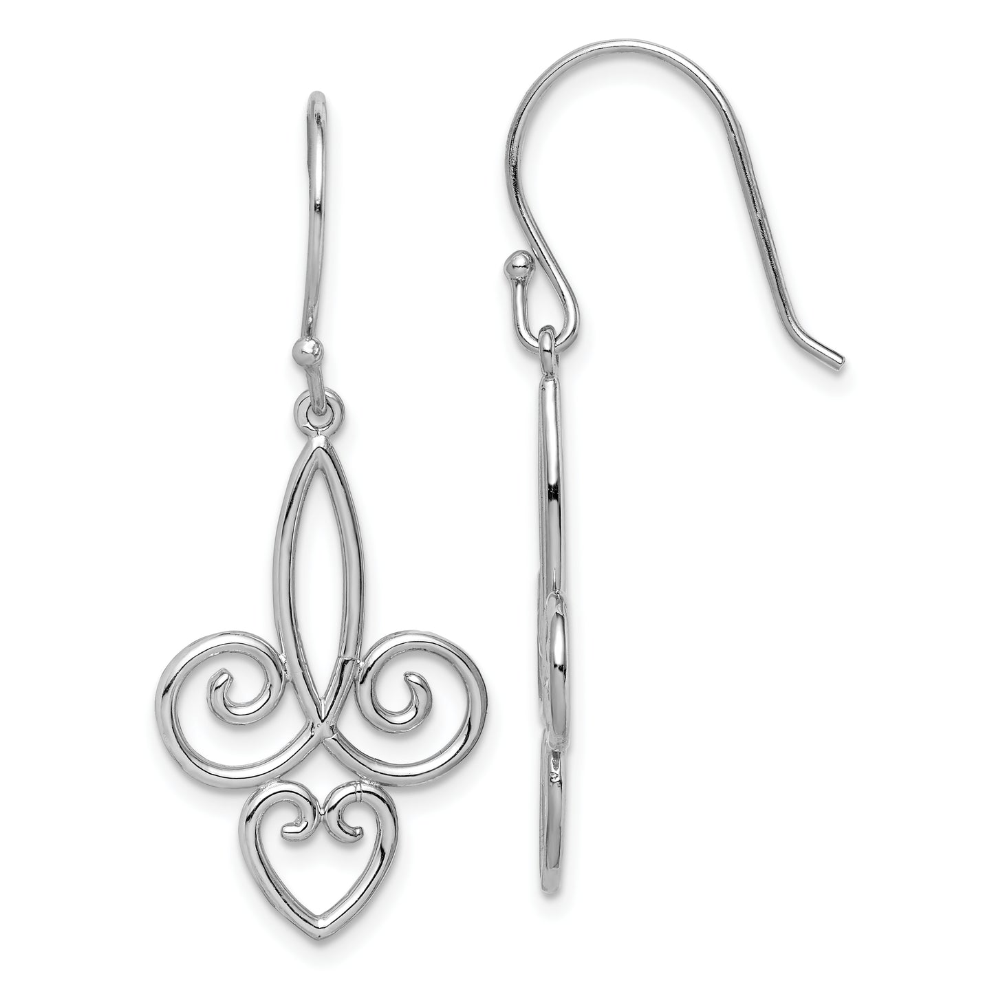 Sterling Silver Rhodium-Plated Polished Fleur De Lis Dangle Earrings