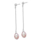 Sterling Silver Rhodium-Plated Polished & Beaded Purple 7-8mm Freshwater Cultured Pearl Post Dangle Earrings