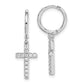 Sterling Silver Rhodium-Plated Cz Cross Dangle Round Hoop Earrings