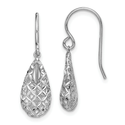 Sterling Silver Rhodium-Plated Polished & D/C Teardrop Dangle Earrings