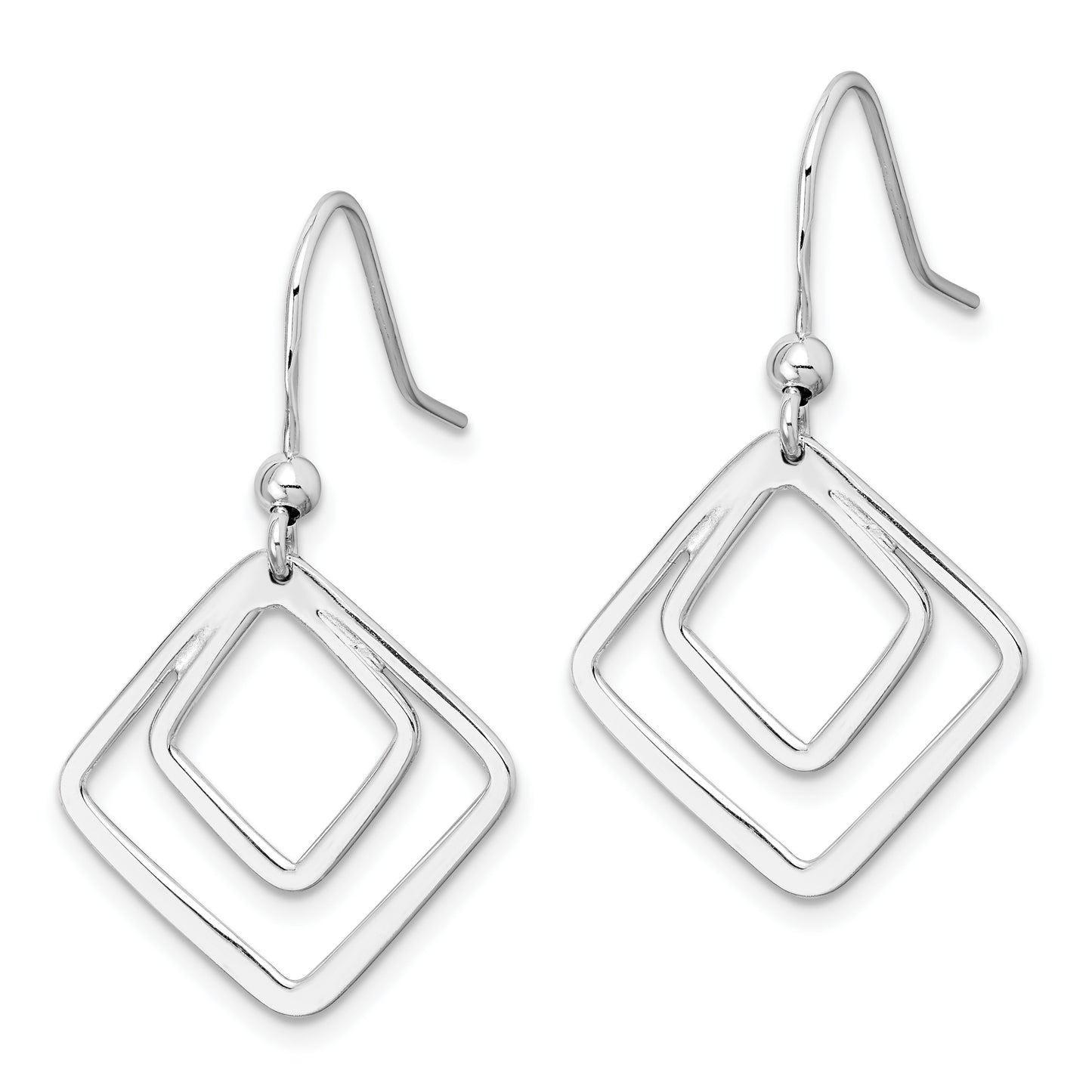 Sterling Silver Rhodium-Plated Double Diamond Shape Dangle Earrings