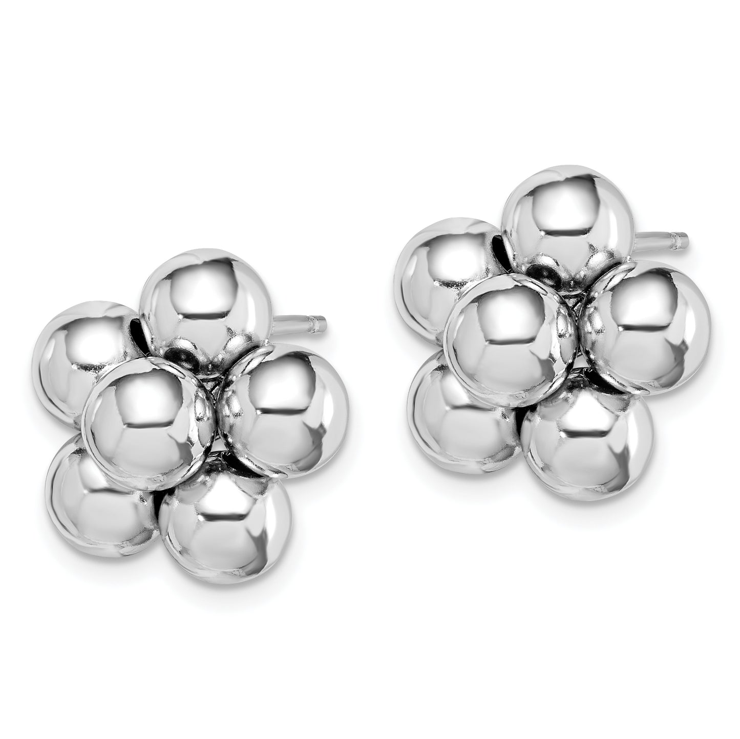 Sterling Silver Rhodium-Plated Polished Beaded Post Earrings