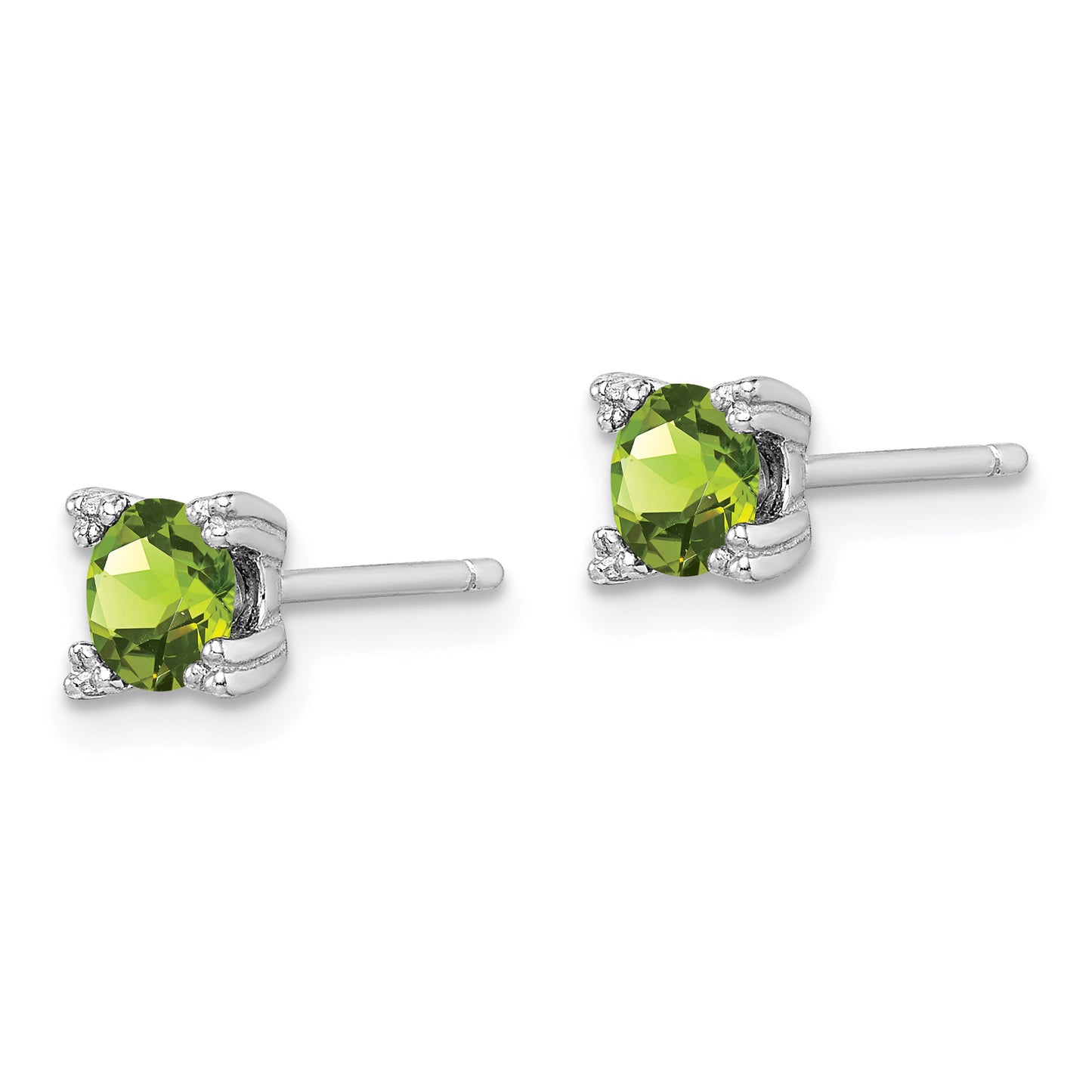 Sterling Silver Rhodium-Plated Round 5mm Peridot Post Earrings