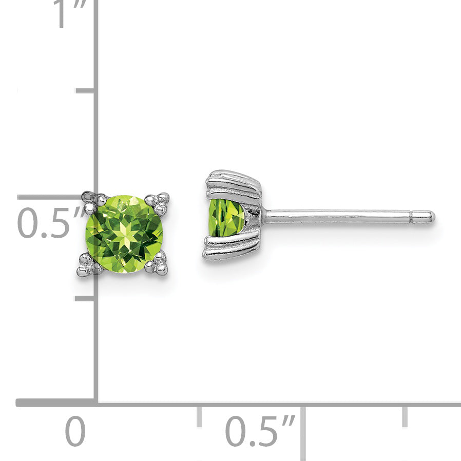 Sterling Silver Rhodium-Plated Round 5mm Peridot Post Earrings