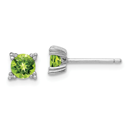 Sterling Silver Rhodium-Plated Round 5mm Peridot Post Earrings