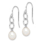 Sterling Silver Rhodium-Plated Polished White 7-8mm Freshwater Cultured Pearl Circle Dangle Earrings