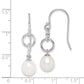 Sterling Silver Rhodium-Plated Polished White 7-8mm Freshwater Cultured Pearl Circle Dangle Earrings