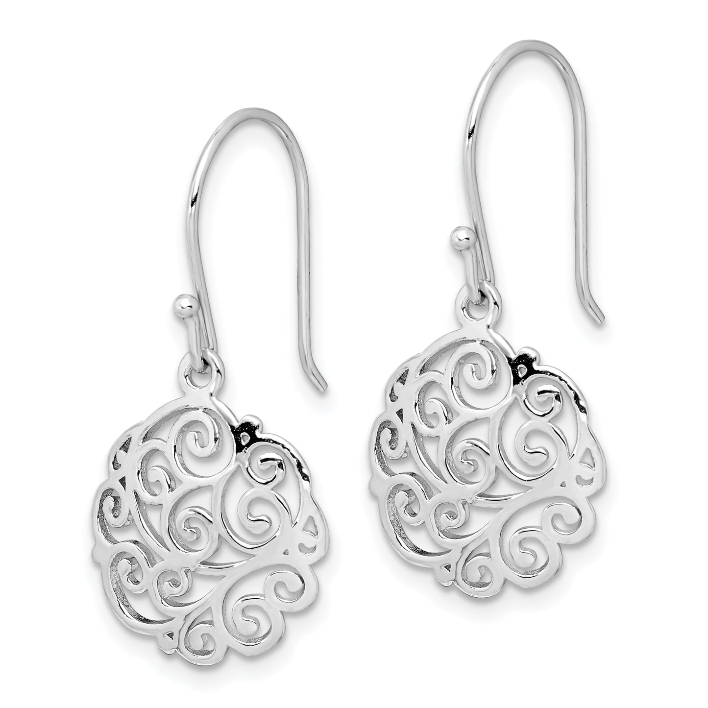 Sterling Silver Rhodium-Plated Polished Filigree Circle Dangle Earrings