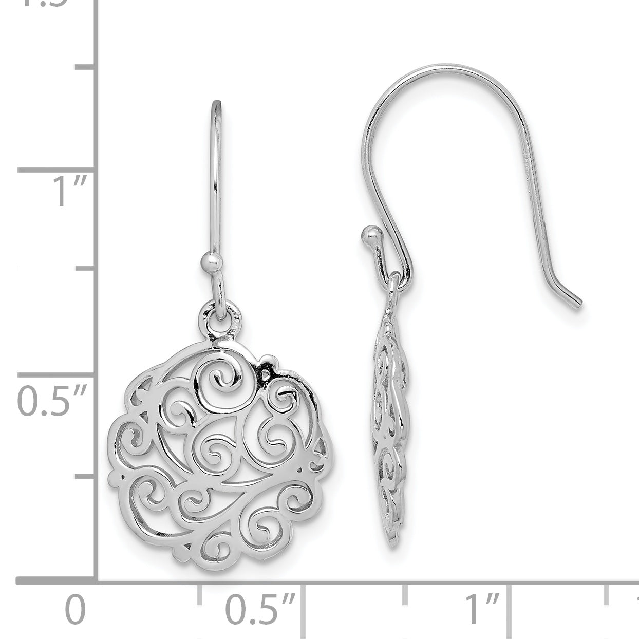 Sterling Silver Rhodium-Plated Polished Filigree Circle Dangle Earrings