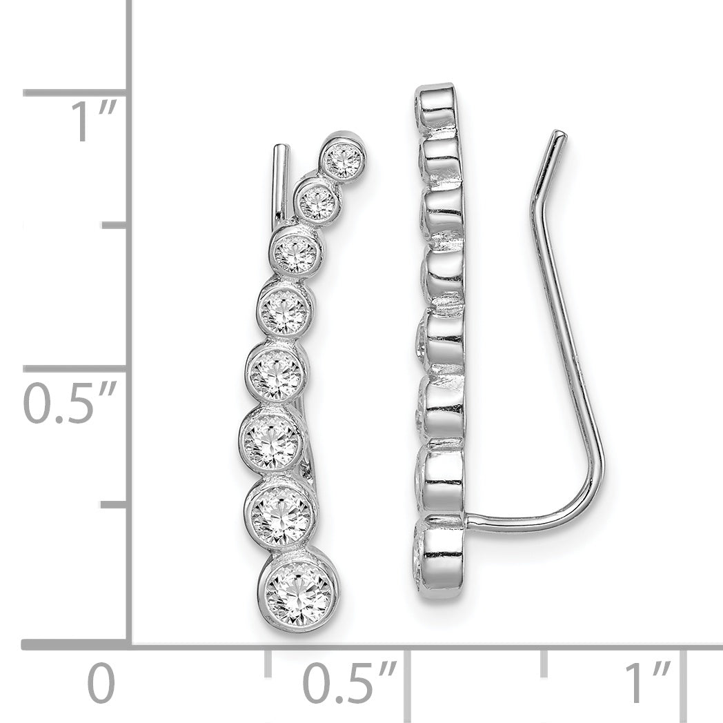 Sterling Silver Rhodium-Plated Polished Graduated Cz Ear Climber Earrings