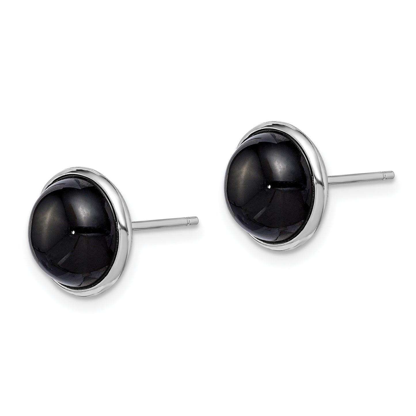 Sterling Silver Rhod-Plated Polished 10mm Onyx Cabochon Post Earrings