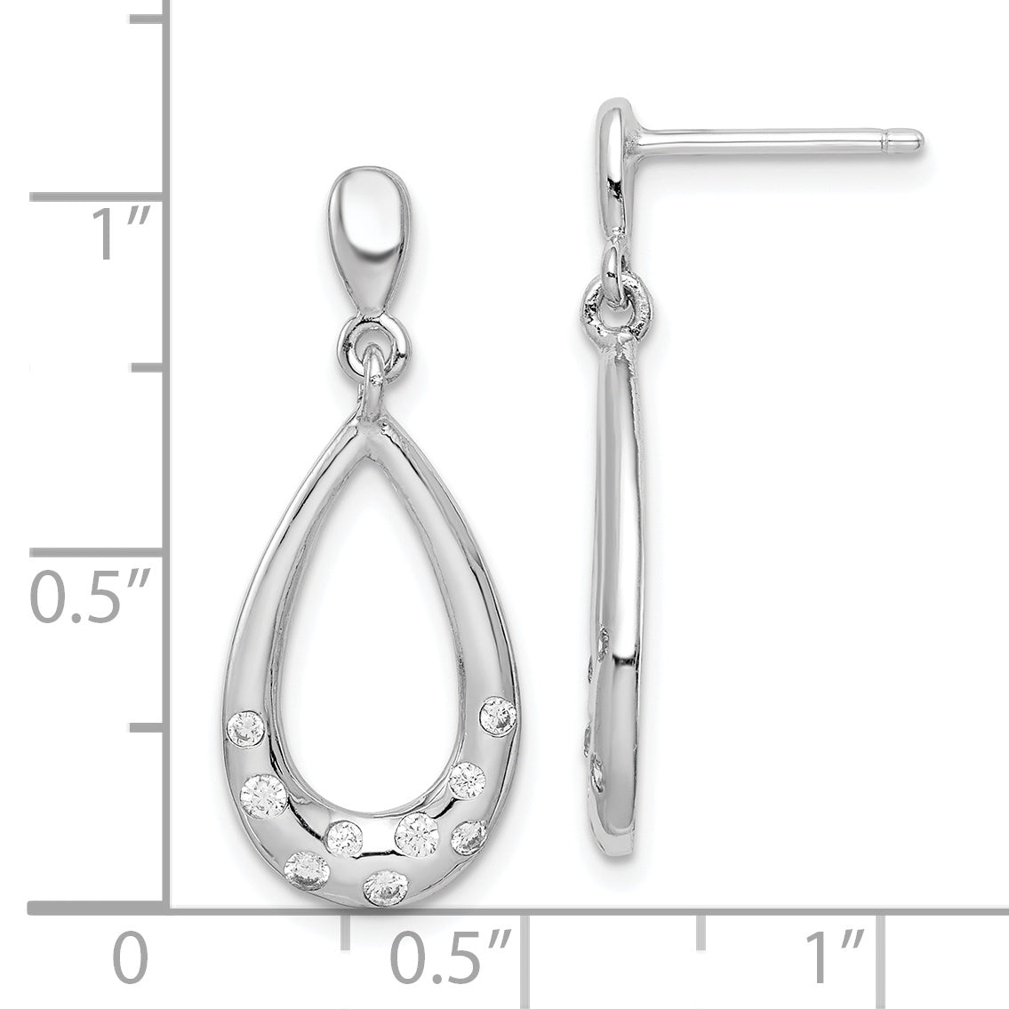 Sterling Silver Rhodium-Plated Cz Teardrop Dangle Post Earrings