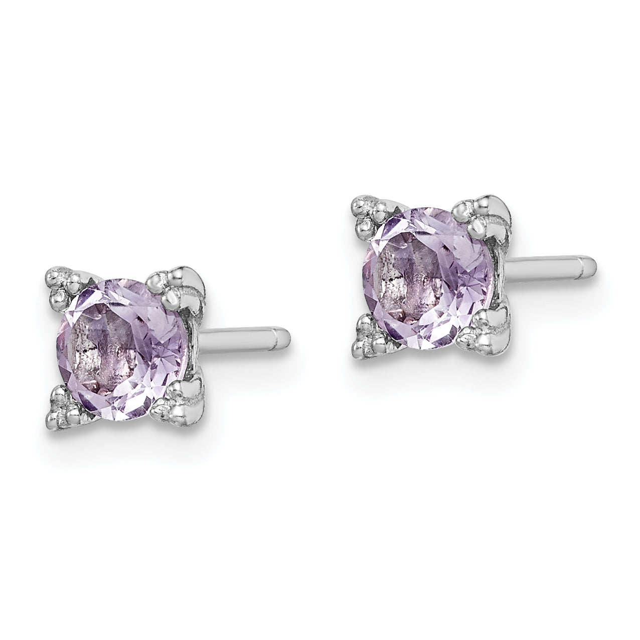 Sterling Silver Rhodium-Plated Round 5mm Amethyst Post Earrings