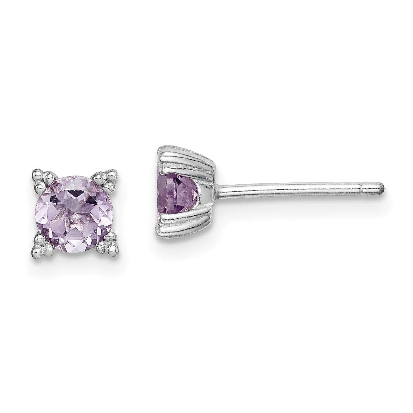 Sterling Silver Rhodium-Plated Round 5mm Amethyst Post Earrings