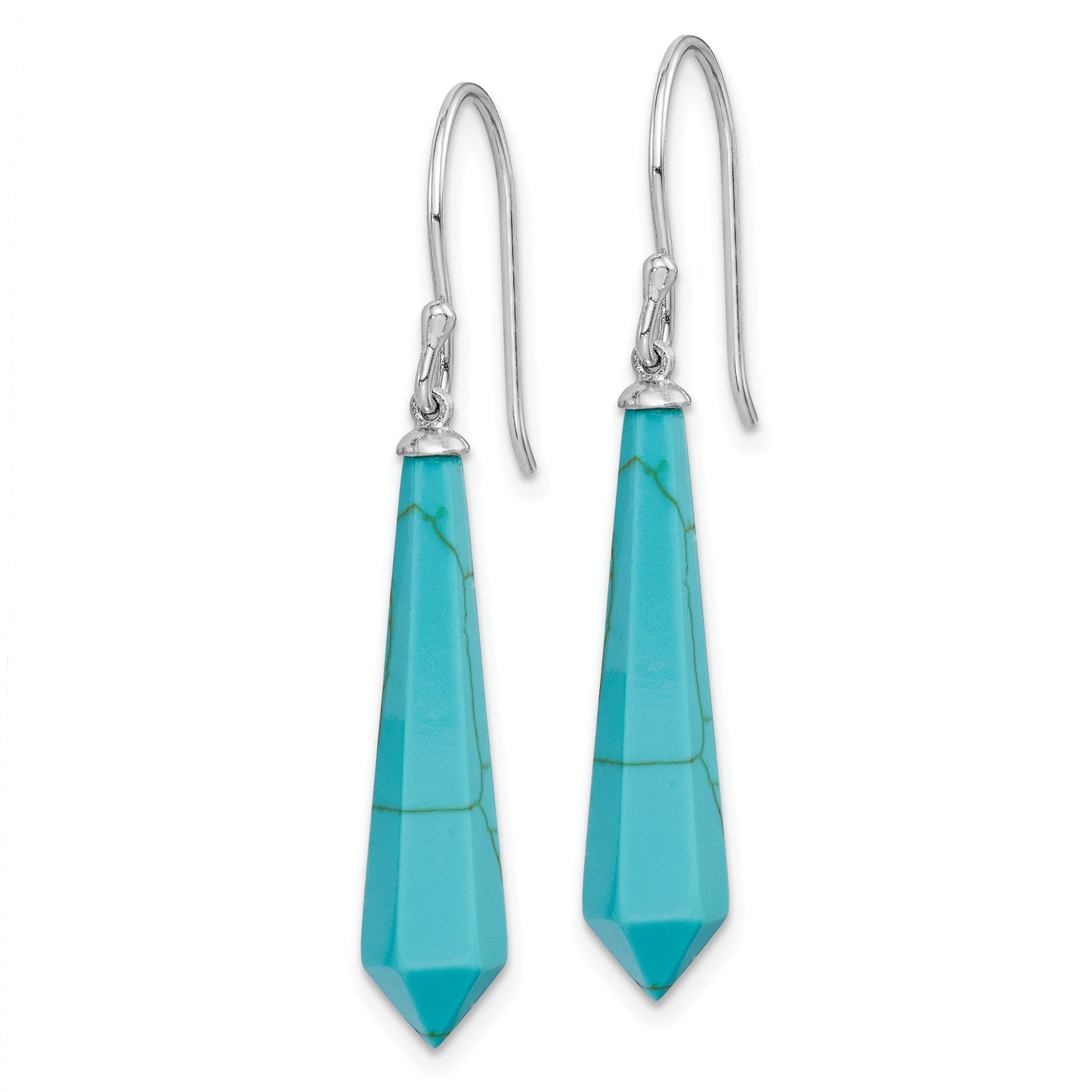 Sterling Silver Rh-Pltd Polished Imitation Turquoise Point Dangle Earrings