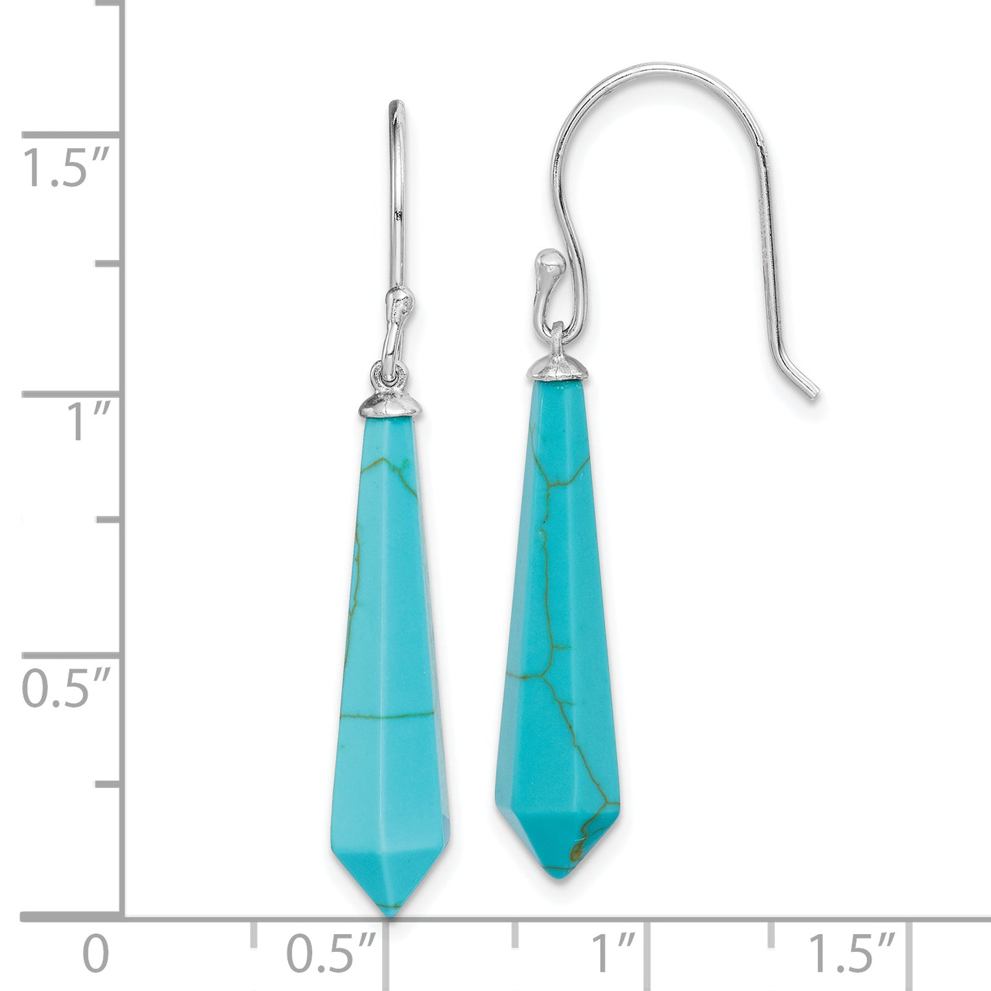 Sterling Silver Rh-Pltd Polished Imitation Turquoise Point Dangle Earrings