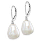 Sterling Silver Rhodium-Plated Polished White 11-12mm Keshi Freshwater Cultured Pearl Leverback Dangle Earrings