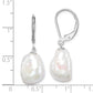 Sterling Silver Rhodium-Plated Polished White 11-12mm Keshi Freshwater Cultured Pearl Leverback Dangle Earrings