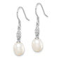 Sterling Silver Rhodium-Plated Polished White 7-8mm Freshwater Cultured Pearl & Cz Dangle Earrings