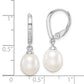 Sterling Silver Rhodium-Plated Polished White 7-8mm Freshwater Cultured Pearl & Cz Leverback Dangle Earrings