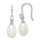 Sterling Silver Rhodium-Plated Polished White 7-8mm Freshwater Cultured Pearl & Cz Dangle Earrings