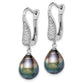 Sterling Silver Rhodium-Plated 9-10mm Tahitian Drop Pearl Cz Earrings