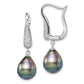 Sterling Silver Rhodium-Plated 9-10mm Tahitian Drop Pearl Cz Earrings