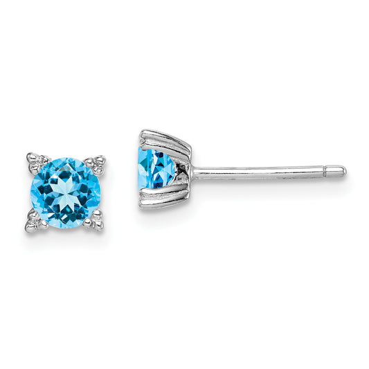 Sterling Silver Rhodium-Plated Round 5mm Blue Topaz Post Earrings