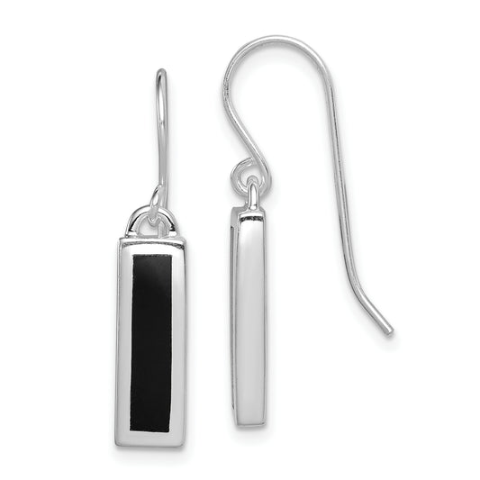 Sterling Silver Rhodium-Plated Polished Onyx Bar Dangle Earrings