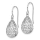 Sterling Silver Rhod-Plated Polished & D/C Hollow Teardrop Dangle Earrings