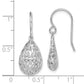 Sterling Silver Rhod-Plated Polished & D/C Hollow Teardrop Dangle Earrings