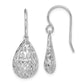 Sterling Silver Rhod-Plated Polished & D/C Hollow Teardrop Dangle Earrings