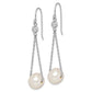 Sterling Silver Rhodium-Plated Polished White 9-10mm Freshwater Cultured Pearl & Cz Dangle Earrings