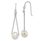 Sterling Silver Rhodium-Plated Polished White 9-10mm Freshwater Cultured Pearl & Cz Dangle Earrings