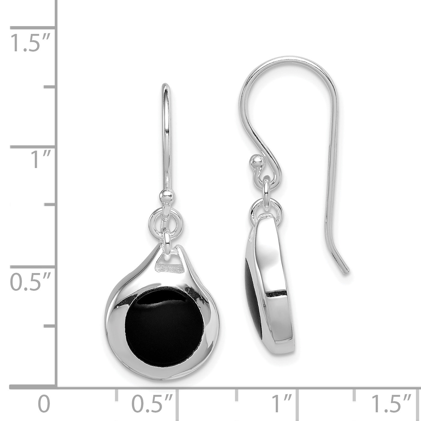 Sterling Silver Rhodium-Plated Polished Onyx Teardrop Dangle Earrings