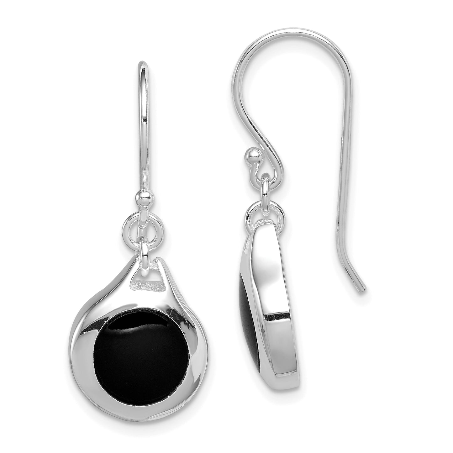 Sterling Silver Rhodium-Plated Polished Onyx Teardrop Dangle Earrings